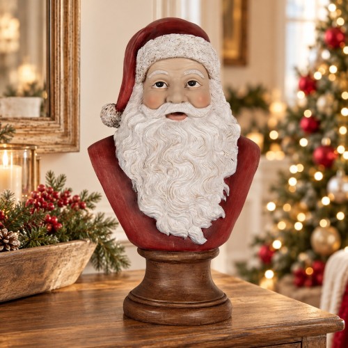 Busto Babbo Natale su piedistallo 30 cm – ambientazione natalizia
