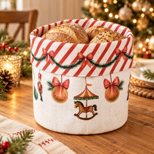 Cestino pane natalizio in cotone 16 cm – ambientazione natalizia