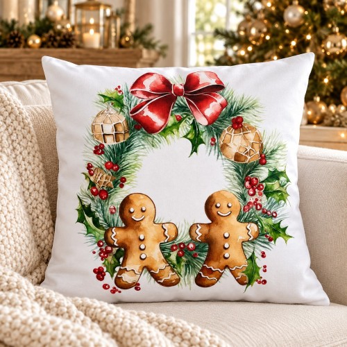 Cuscino ghirlanda gingerbread 45 cm – ambientazione natalizia