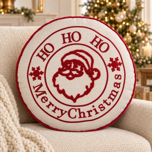Cuscino tondo Babbo Natale 40 cm – ambientazione natalizia