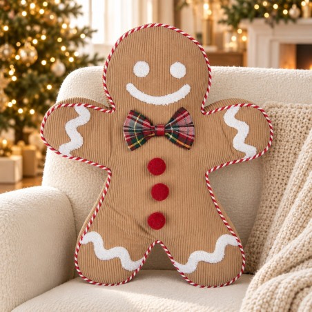 Cuscino sagomato omino gingerbread 40 cm – ambientazione natalizia