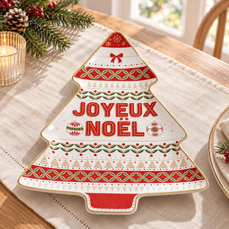 Enjoy Your Christmas piatto abete 25,5 cm — foto ambientata